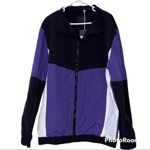 Vintage re-mastered XXL men's retro track jacket black & purple color block zip